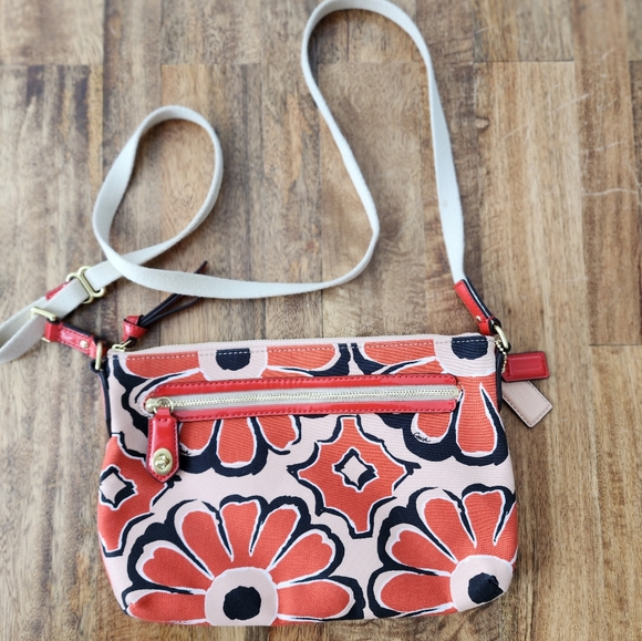 Coach Handbags - Coach Poppy Floral Desert Sky Canvas/leather Crossbody Bag purse.